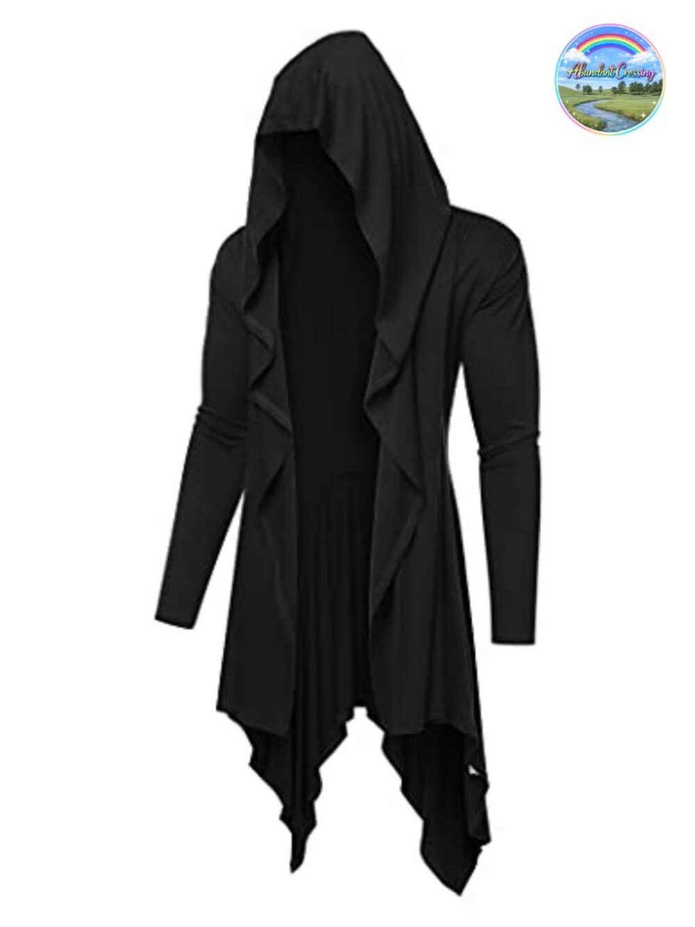 Long Hooded Cardigan Ruffle Shawl Collar Open Front Drape Cape Overcoat